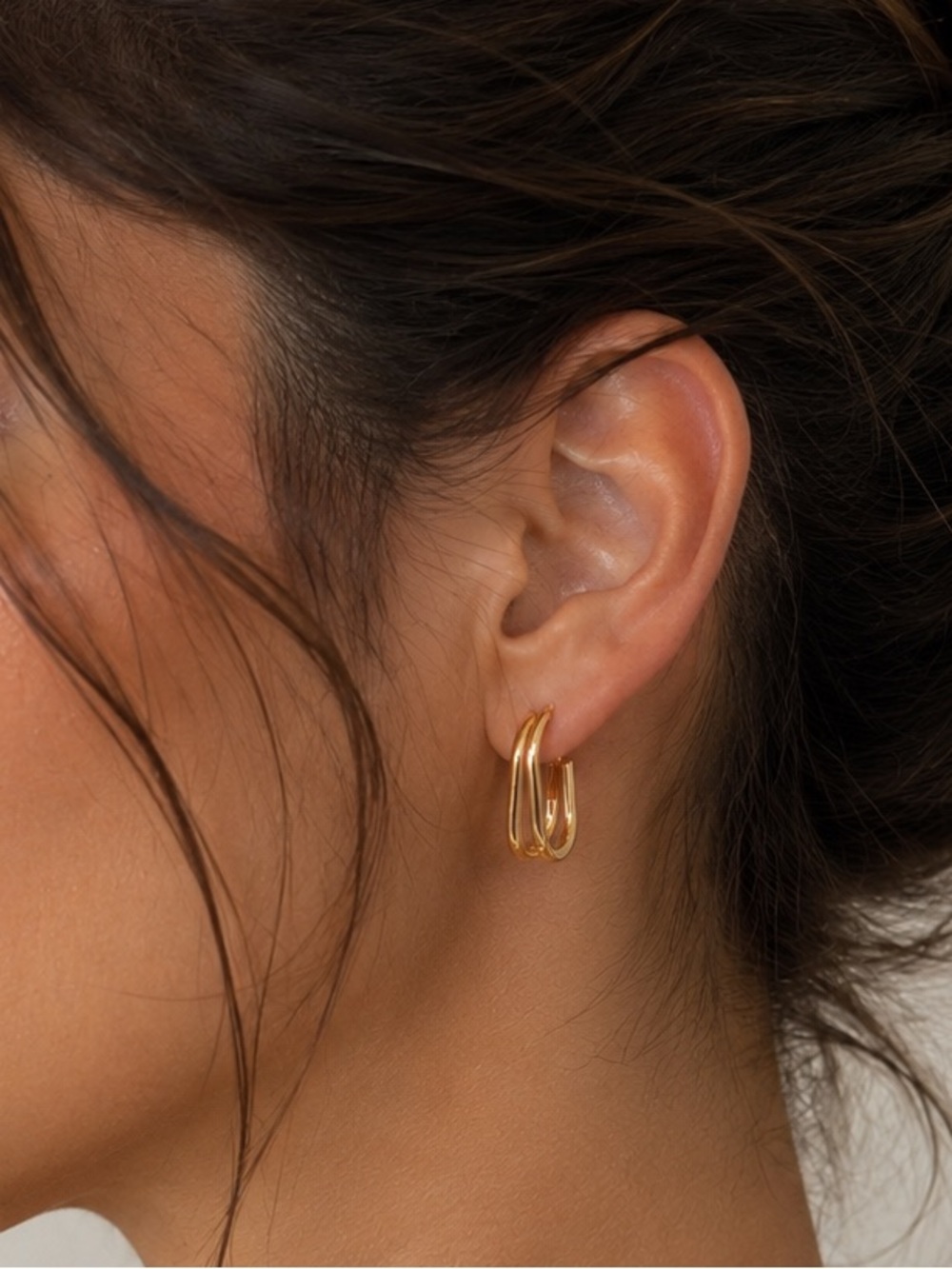 18K Gold Plated Geometric Double Layer Stud Earrings